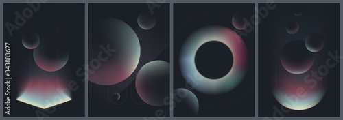 Abstract creative patterns in dark colors, geometric shapes with gradient colors, trendy vector collection