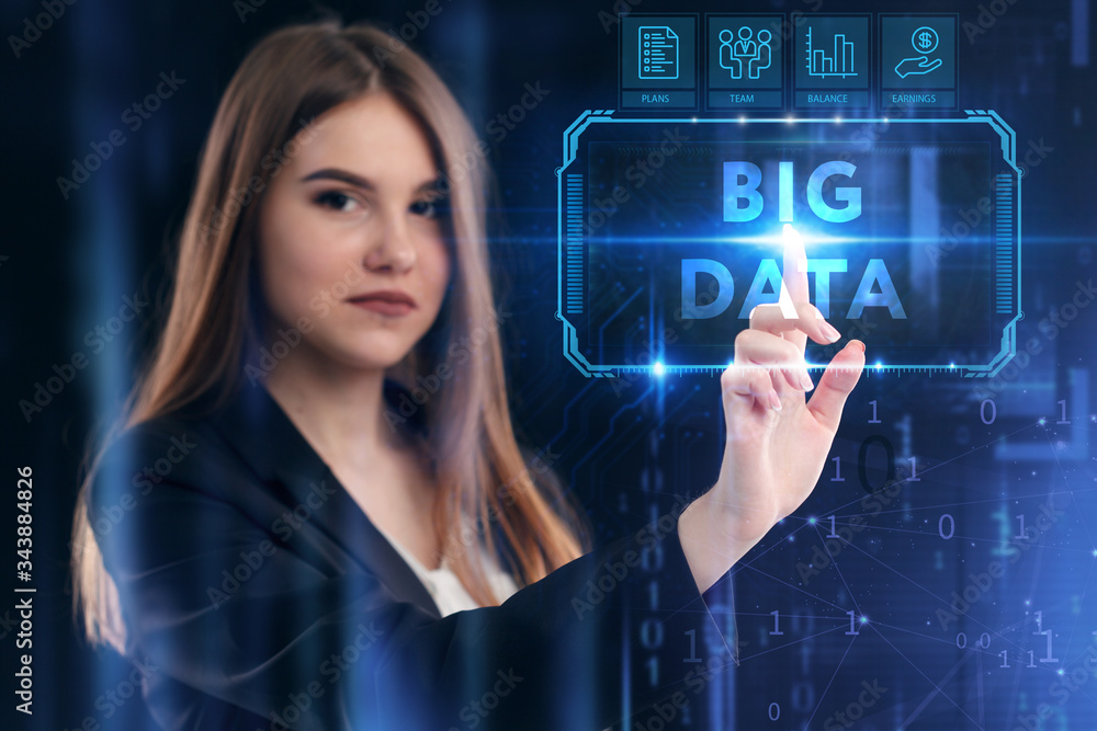 Business, Technology, Internet and network concept. Young businessman working on a virtual screen of the future and sees the inscription: Big data Business, Technology, Internet and network concept. Young businessman working on a virtual screen of the future and sees the inscription: Big data