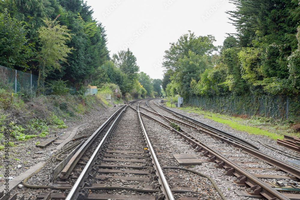 Small railroad junctionshowing the points where trains can change lines.