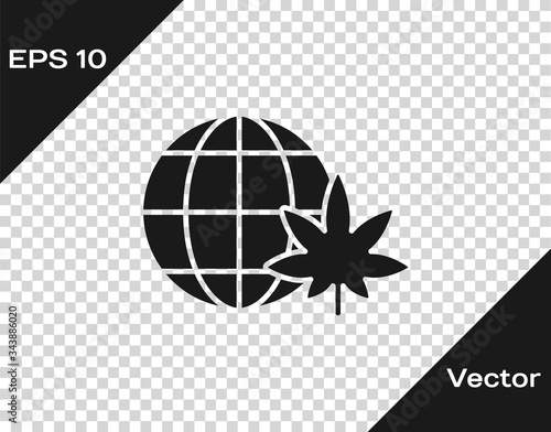 Black Legalize marijuana or cannabis globe symbol icon isolated on transparent background. Hemp symbol.  Vector Illustration