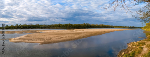 Point bar at Vistula river due to unusually low water level at springtime  vicinity of Warsaw  Poland