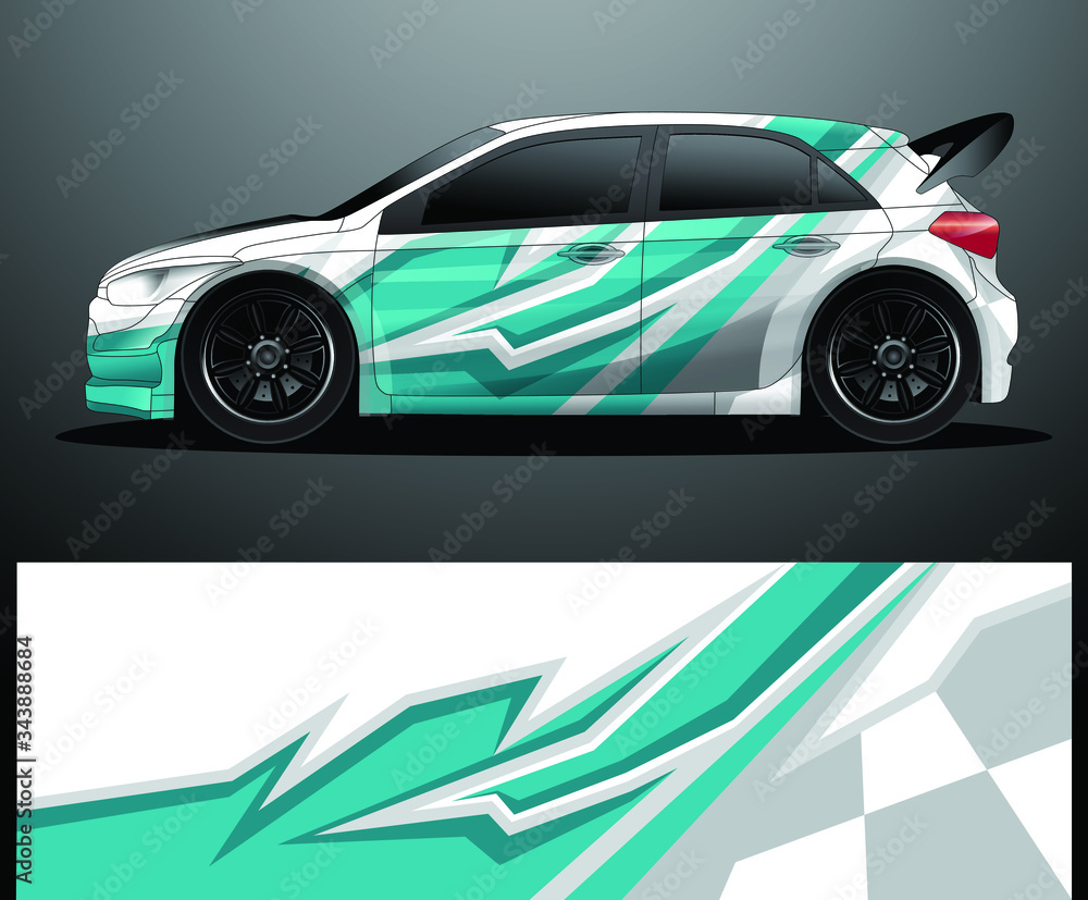 Fototapeta premium Rally car decal graphic wrap vector, abstract background