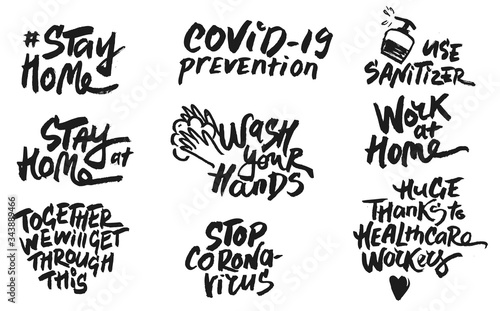 CoronaVirus Covid-19 Lettering Set. Vector illustration