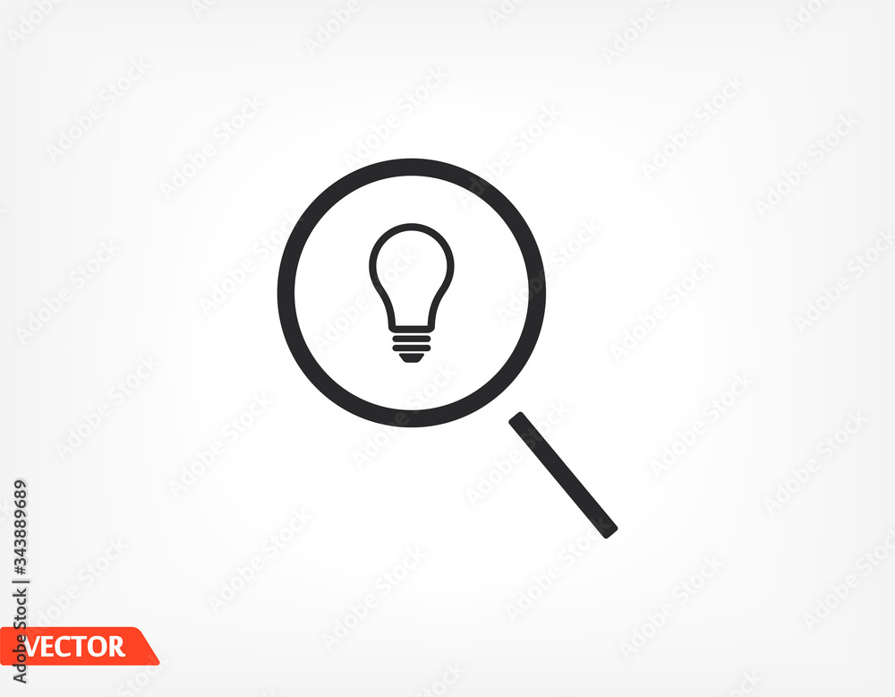 Search light icon. Vector Eps 10. search magnifying, inside light bulb inserted Flat Design. Search light icon. Vector Eps 10. search magnifying, inside light bulb inserted Flat Design.