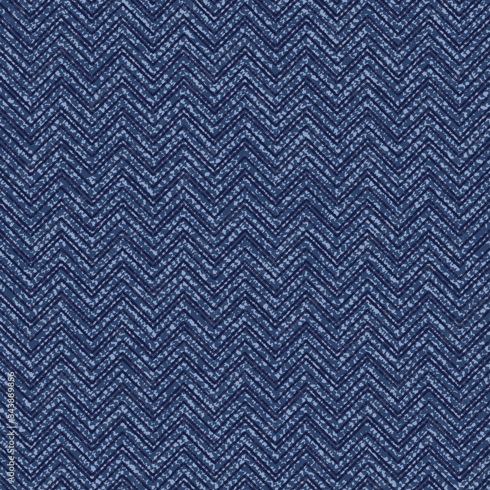Fototapeta premium Jeans Washed Indigo Striped Shirt background. Denim Seamless Vector Textile Pattern. Blue Jeans Cloth with Chevron Stripes Repeating Pattern Tile. Men's Fashion Fabric Background 