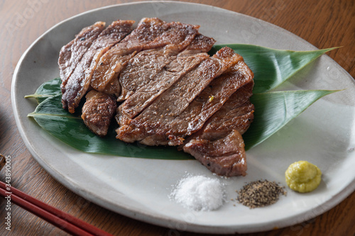 japanese wagyu steak with wasabi and soy sauce