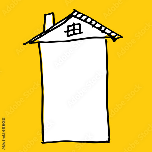 Hand drawn simple house. Frame house on a yellow background with space free for your information.