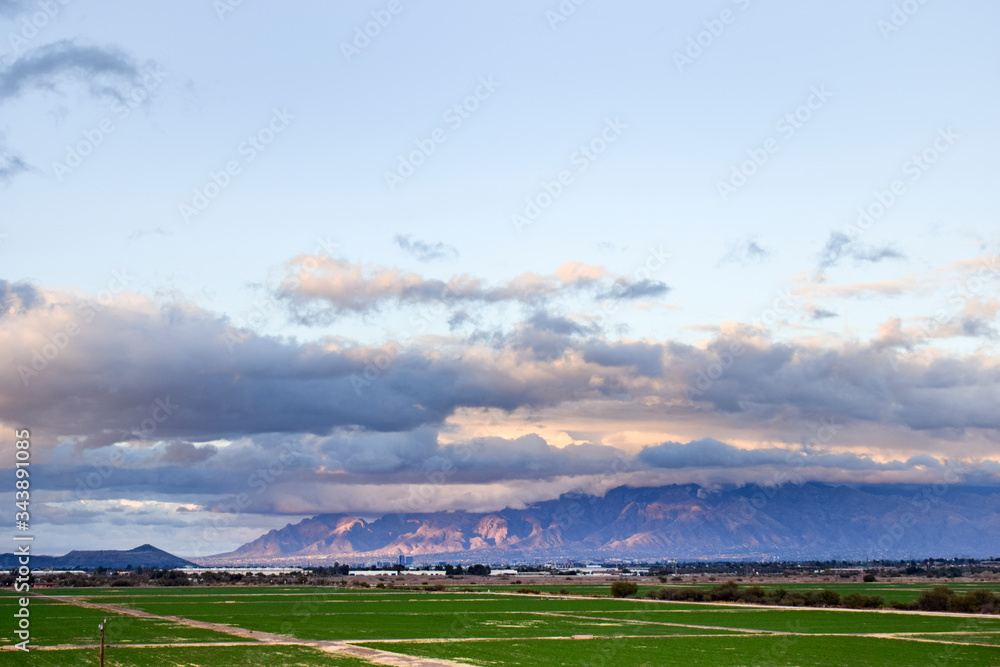 Obraz premium Moody sky, Exterior Mission San Xavier del Bac, Arizona, USA