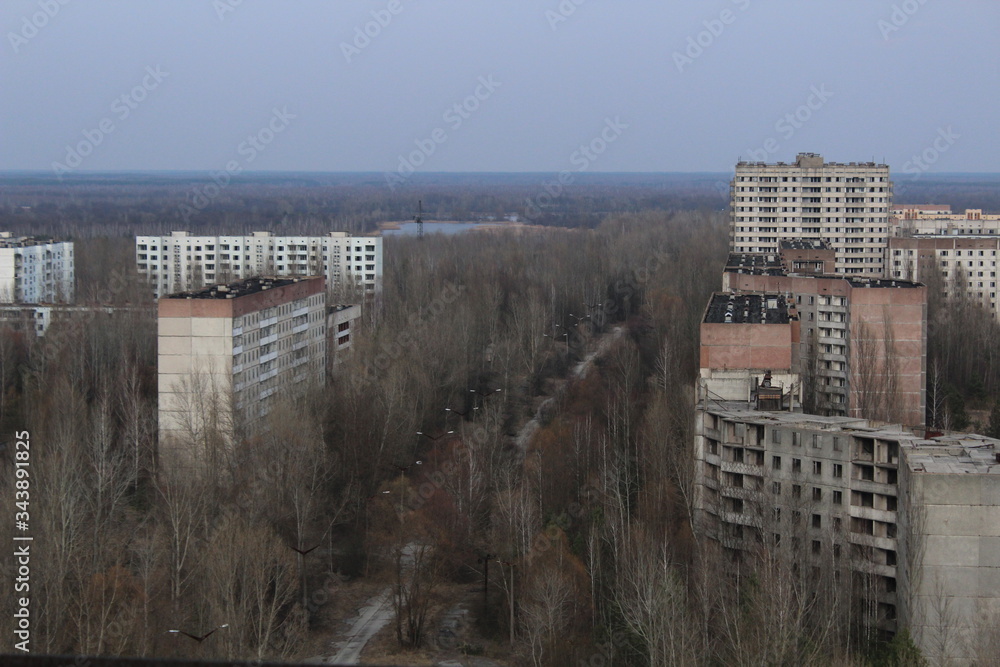 City center of Pripyat in autumn