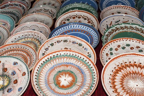 Traditional Romanian pottery for sale during farmers market