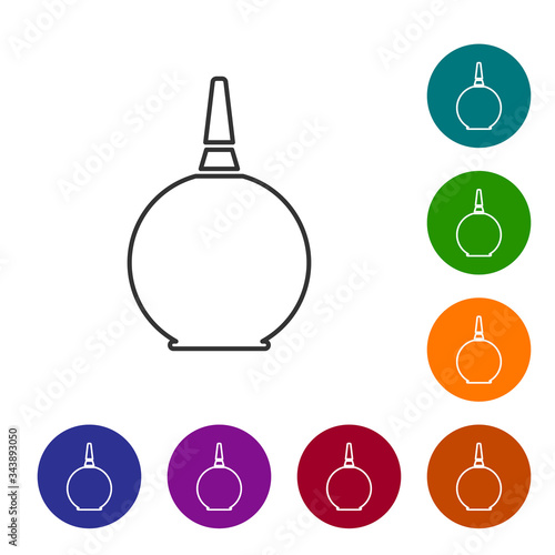 Black line Enema icon isolated on white background. Enema with a plastic tip. Medical pear. Set icons in color circle buttons. Vector Illustration
