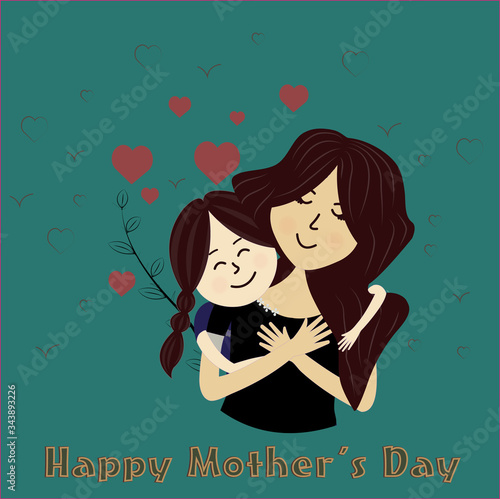 Happy mother's day vector illustration | Happy mother's day illustration | Mother's Day Card | Mom and Daughter | Daughter and Mom on Mother's Day | Mother Day vector | Mother Day Vector Background photo