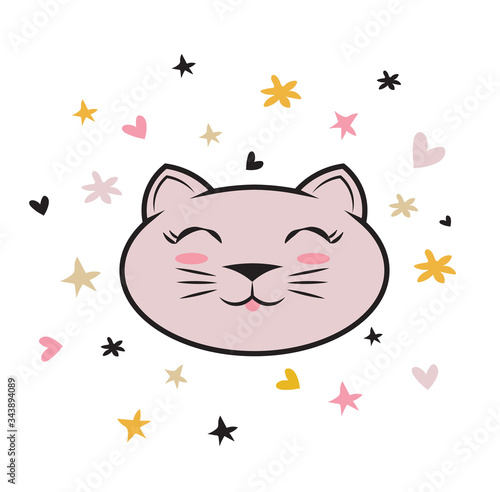 kawaii happy character cat. kitty print