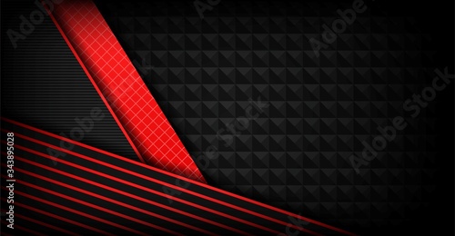 abstract dark gray background overlap with red 3d shapes
