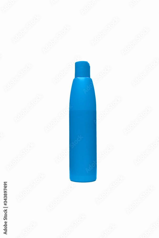 Plastic color blue bottle on a white background. screw cap Plastic color blue bottle on a white background. screw cap