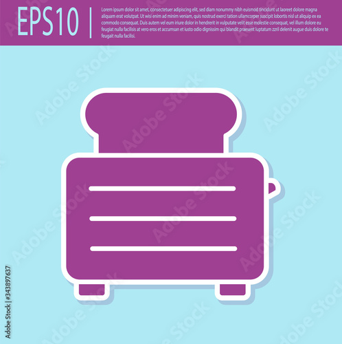 Retro purple Toaster with toasts icon isolated on turquoise background. Vector Illustration
