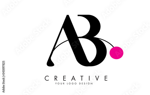 Handwritten AB A B letters logo design with a pink dot.