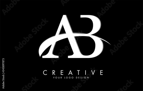 AB A B letters letters logo with white swoosh and black background.