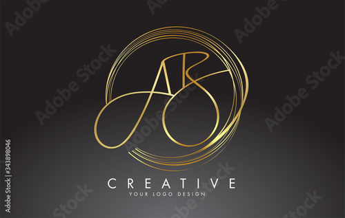 Handwritten Golden AB A B Letters Logo with a minimalist design. AB A B Sign with Golden Circular Circles.