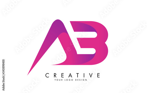 Letters AB A B Logo Design with Ribbon Effect and Pink Gradient Vector.