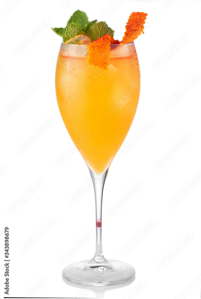 Fresh yellow alcohol cocktail with garnish isolated Fresh yellow alcohol cocktail with garnish isolated