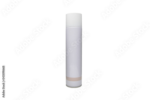 Closed aerosol spray metal bottle can isolated on white background with clipping path hairspray