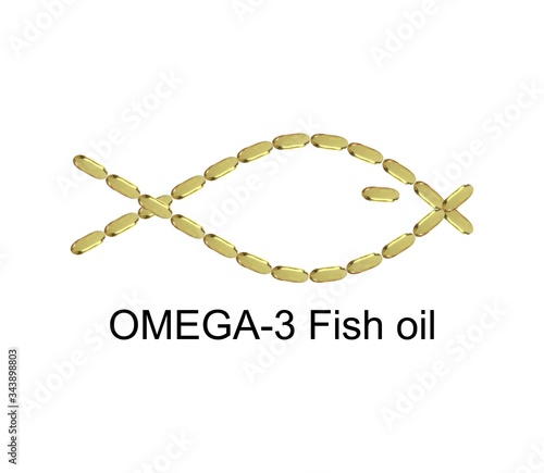 Capsule of omega 3 in forma of fish. Group of pills. Isolated. Healthcare concept. Preventive medicine.