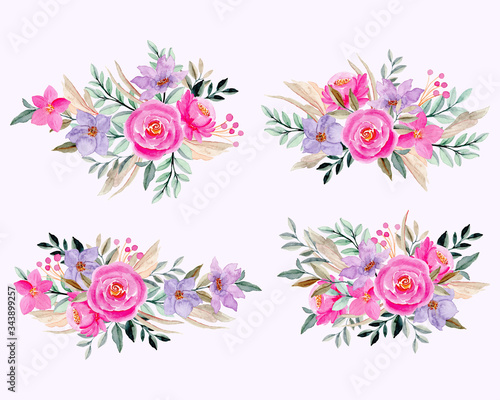 watercolor pink purple flower arrangement collection © Asrulaqroni