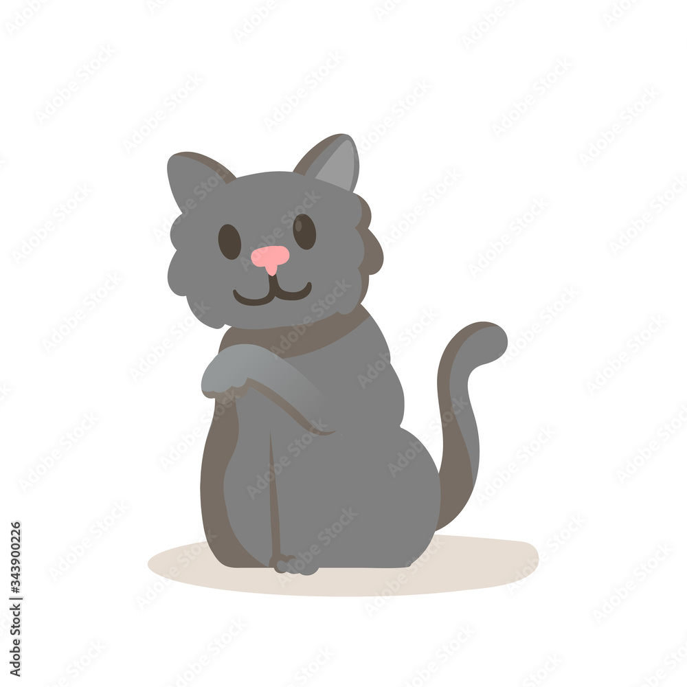 Cute smiling gray kitten cartoon character. Colorful flat vector illustration, isolated on white background. Cute smiling gray kitten cartoon character. Colorful flat vector illustration, isolated on white background.