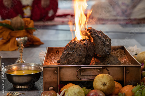 items for the Indian Yajna ritual. Indian Vedic fire ceremony called Pooja. A ritual rite, for many religious and cultural holidays and events in the Indian tradition. Hindu wedding vivah Yagya