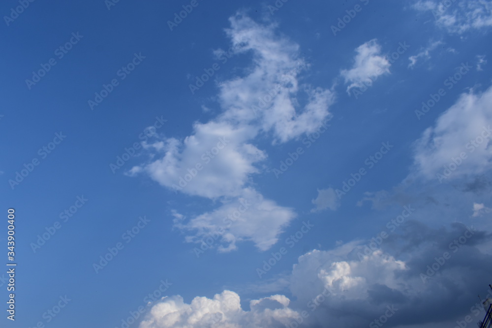 Sunny blue sky, Nature white clouds, and beautiful colors on the horizon.