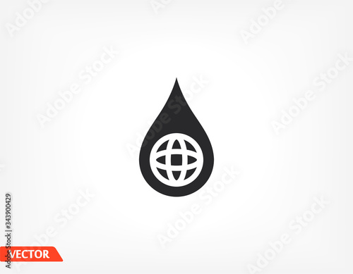 Earth water drop icon. planet in drops of water. Vector EPS 10. Flat design earth in a drop of water. flat design. work in a flat design.