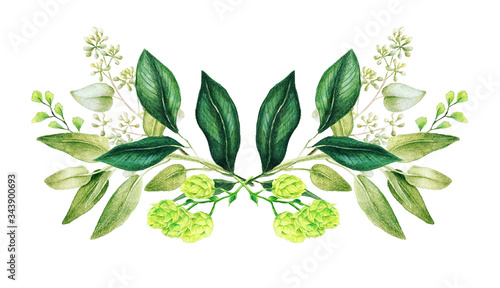 Greenery decorative bouquet, composed of fresh green leaves