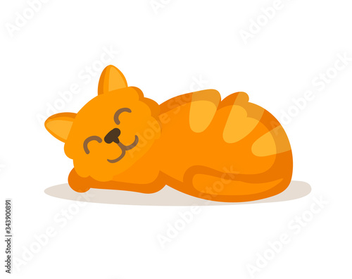 Fototapeta Naklejka Na Ścianę i Meble -  Red cute funny sleeping cat, cartoon character. Colorful flat vector illustration, isolated on white background.