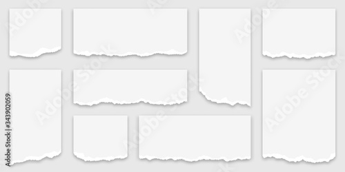 Torn paper scraps. Set of torn paper strips with ripped edges. White paper scraps, sticky ripped notes