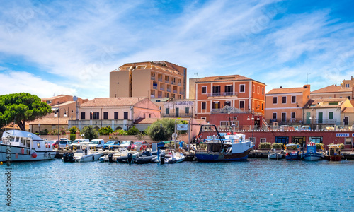 Fototapeta Naklejka Na Ścianę i Meble -  La Maddalena, Sardinia, Italy - Panoramic view of La Maddalena port - Porto di Cala Gavetta - and marina quarter at the Tyrrhenian Sea coastline