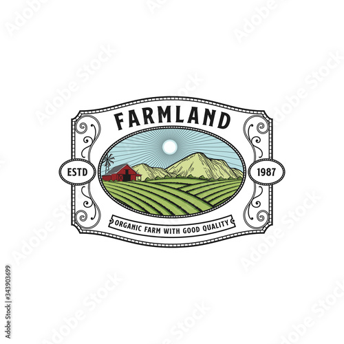 Farmland vintage logo design illustration for agriculture buseiness