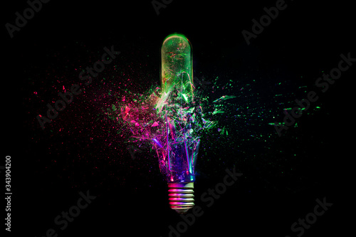 high speed image of a real explosion of an industrial light bulb