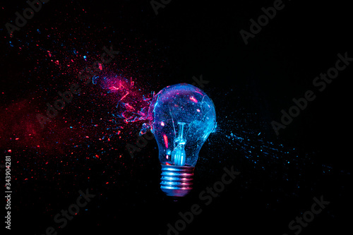 real explosion of a tungsten filament bulb. high speed photography.
