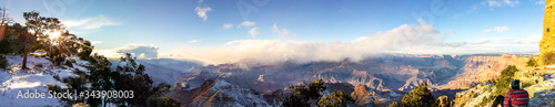Panoramic view of man staring over the the South Rim of the Grand Canyon, Arizona, USA © Danielle
