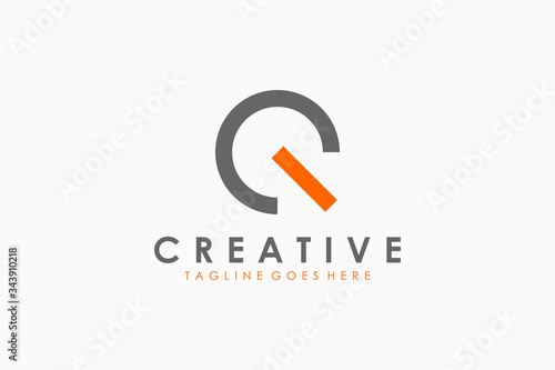 Abstract Circular Initial Letter Q Logo. Grey Orange Linear Style. Usable for Business and Technology Logos. Flat Vector Logo Design Template Element.