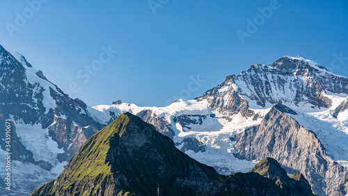 Switzerland  Panoramic view on Eiger  Monch and Jungfraujoch and green Alps around