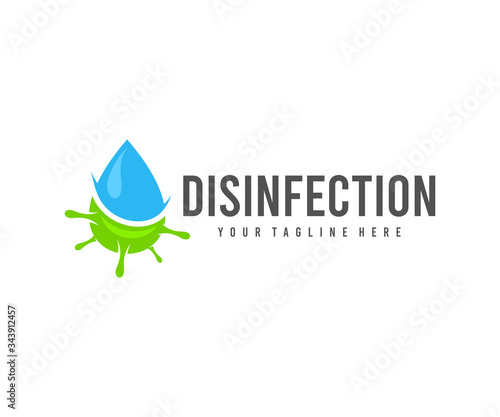 Disinfection, drop water and virus, logo design. Hygiene, cleanliness and health, vector design and illustration