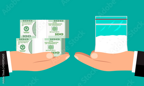 drug trade. a person buys illegal drugs. flat vector