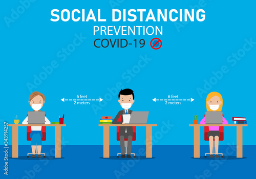 office with social distance between workers. Covid-19 Prevention