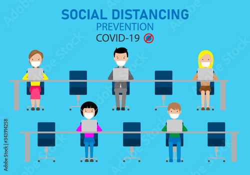 office with social distance between workers. Covid-19 Prevention