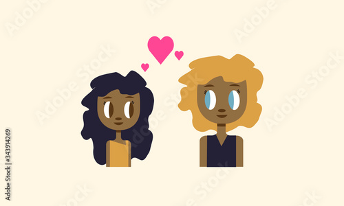 Ilustración de Madre e hija mirándose y corazones alrededor.