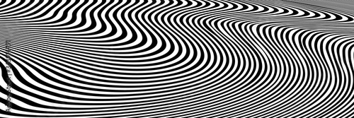 Abstract Black and White Geometric Pattern with Waves. Striped Optical Psychedelic Texture. Raster. 3D Illustration