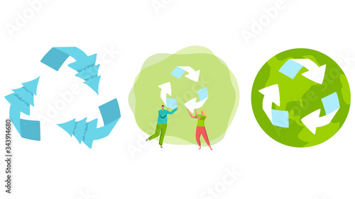 Banner ECO go green business paper save nature, isolatd on white, illustration vector. Ecology design concept with Recycle symbol flat icon. Recycled cycle arrows icon set. bio ecological environment