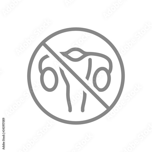 Forbidden sign with a woman uterus line icon. Amputation internal organ, no uterus symbol